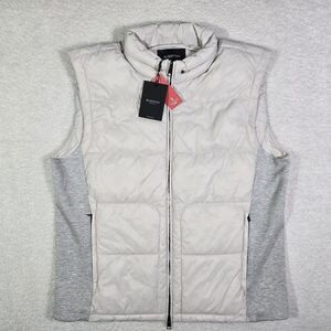 $250 BUGATCHI UOMO Mens XL Quilted Hooded Vest Stone Full Zip Pockets